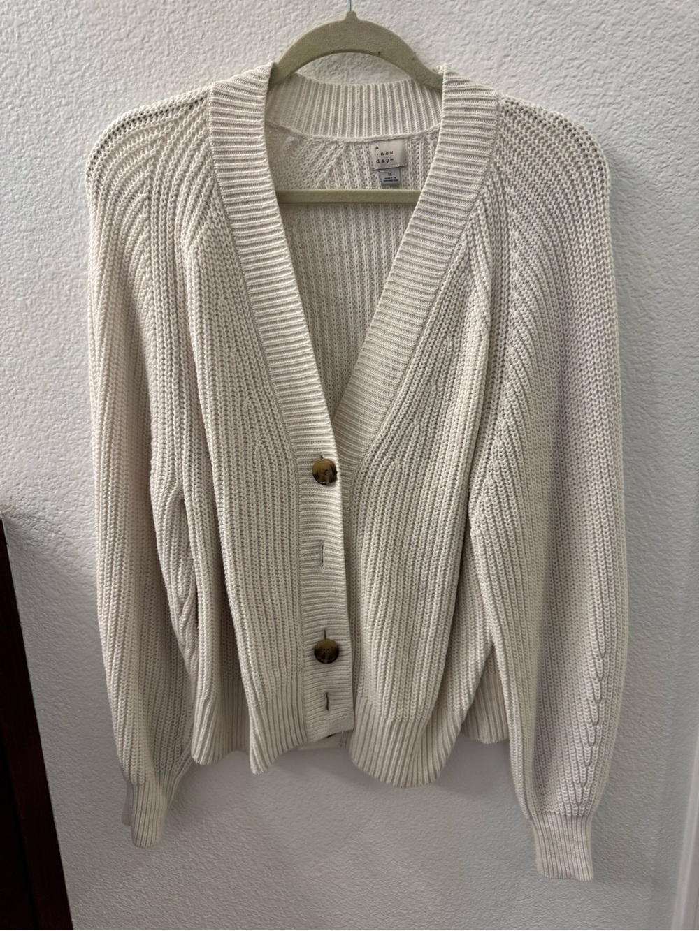 a new day white Ribbed Button-Front Cardigan